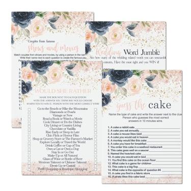Imagem de Conjunto de cartas de jogo de chá de noiva blushing (pacote com 25) inclui palavras Scramble, Adivinhe o bolo, nome de casamento, curiosidades de casais famosos para noivado, ensaio, recepção (tamanho 5 x 7) floral country