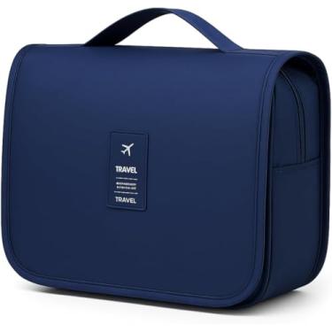 Imagem de Nécessaire Organizadora de Viagem com Gancho – Bolsa Dobrável Impermeável com Divisórias para Higiene Pessoal, Maquiagem, Cosméticos – Unissex Compacta (AZUL MARINHO)