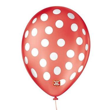 Imagem de Balão de Festa Decorado Poá Bolinha - Vermelho e Branco - Balões São R