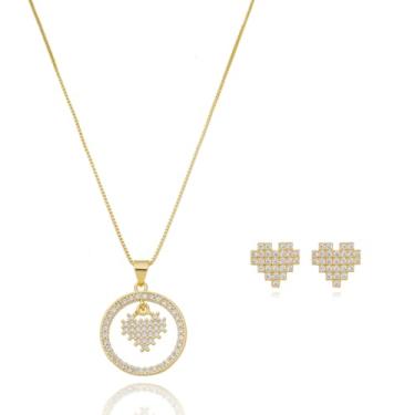 Imagem de Kit Caroline - Colar + Brinco Coração Cristal banhado em ouro 18k
