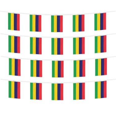 Imagem de FFILL Corda de bandeira das Maurícias, mini bandeira das Maurícias, faixa pequena, para festas, lojas e bares, celebrações do dia internacional. (Maurício)
