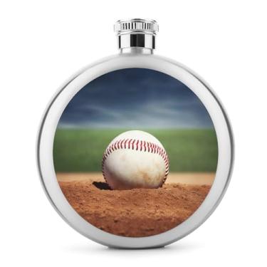 Imagem de Cantil de aço inoxidável, balão de bolso com estampa de beisebol, garrafa de anca, garrafa de viagem, portátil, garrafa de licor portátil