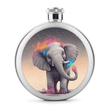 Imagem de Cantil de aço inoxidável, desenho animado, elefante, impressão, bolso, cantil, garrafa de viagem, portátil, garrafa de licor, garrafa de metal