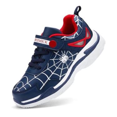 Imagem de RIMICK Tênis infantil para meninos pequenos, moderno, leve, largo, tênis infantil, atlético, basquete, futebol, vôlei, corrida infantil, desenho animado, Azul, 4 Big Kid