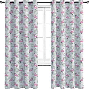 Imagem de Cortinas blackout flamingo para quarto - Cortinas escurecidas com isolamento térmico com ilhós para sala de estar, tratamento de sombreamento completo cortina de isolamento de cozinha, L 182 x C 236