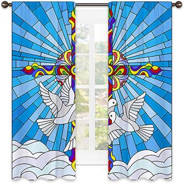 Imagem de Cortina isolada com sombreamento abstrato, imagem geométrica colorida fractal, tecido impermeável, cortinas blackout com absorção de som para decoração de sala de jantar/festa, L 132 x C 137 cm