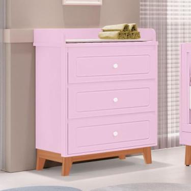 Imagem de Comoda Infantil Trocador Natan Tuboarte 100% em MDF, Rosa Branco