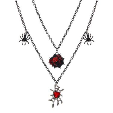 Imagem de coadipress Colar gargantilha de aranha para mulheres, corrente de aranha gótica, borlas, cristal, vermelho, preto, aranhas, colares de veludo, bijuterias de festa de Halloween, Middle, Liga de aço