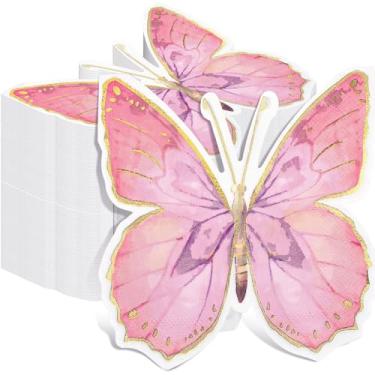 Imagem de Resurhang 100 guardanapos de borboleta 16 x 14,5 cm descartáveis toalha de papel para festa de casamento borboleta para chá de bebê primavera verão chá feriado decoração de mesa (rosa roxo)