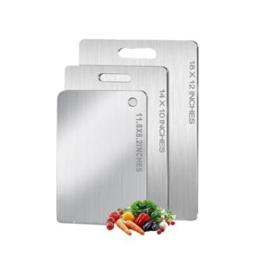 Imagem de Conjunto de 3 tábuas de corte de titânio para cozinha, tábua de corte de titânio 100% puro, tábuas de corte de charcutaria de grau alimentício de dupla face, podem ser lavadas na lava-louças para