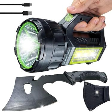 Imagem de Lanterna Recarregável 100000 Lumens com Power Bank e Machado Multifuncional com Machado de Aço Resistente, Compacto e Afiado - Perfeito para Emergências, Trilhas, Acampamentos e Atividades Outdoor.