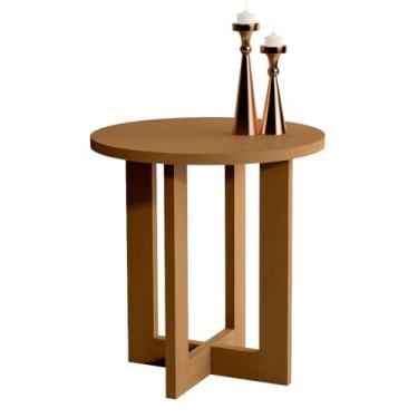 Imagem de Mesa Lateral Apoio Centro Redonda com Pés de Madeira MDF- Cor:Nature