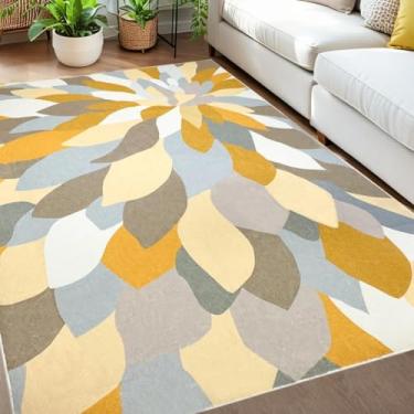 Imagem de Lacomfy Tapete floral boho de 1,5 x 1,5 m, moderno, moderno, moderno, moderno, com flores para sala de estar, sala de jantar, quarto de meninas, crianças, antiderrapante, lavável, rústico, tapete para