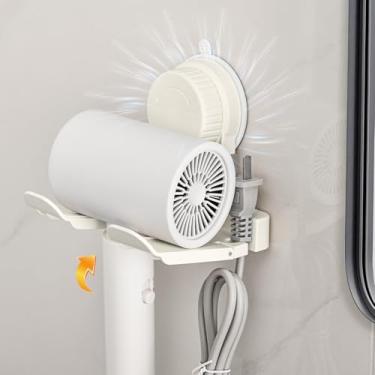 Imagem de Suporte de secador de cabelo, suporte reutilizável para secador de cabelo com sucção a vácuo e adesivo, cabide autoadesivo para secador de cabelo com plugue e organizador de cabos para armário e