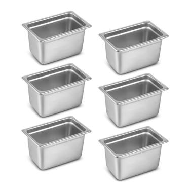 Imagem de Aplancee Conjunto De 6 Panelas Mesa A Vapor Tamanho 1/4 Com 6" Profundidade - Panela Antiaderente Aço Inoxidável Para Alimentos Hotel, Lavável Na Máquina Lavar Louça E Forno Uso Em Buffets Restauran