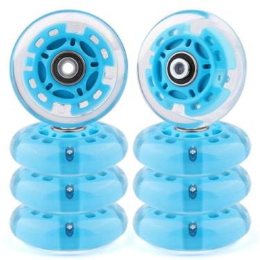 Imagem de Gladeer Rodas de skate em linha iluminadas 85A para ambientes internos e externos com rolamentos ABEC-7 para crianças e crianças patins em linha iniciantes, pacote com 8 (azul, 76 mm)