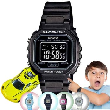 Imagem de Kit Relógio de Pulso Casio Infantil Masculino Resistente Água Calndário Alarme Digital LA-20WHS + Carrinho Miniatura