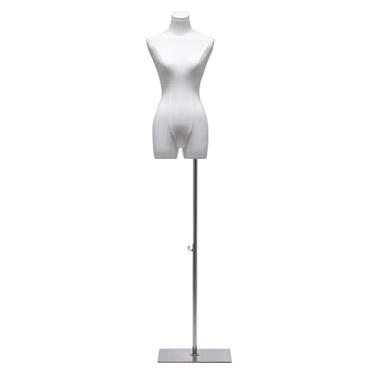 Imagem de Mannequin Torso de manequim com suporte de metal, altura ajustável de 61-77 pol., manequim feminino, revestimento de linho(White)