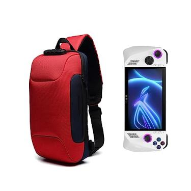 Imagem de Mochila tiracolo protetora à prova de choque para viagem para casa bolsa de transporte compatível com ASUS ROG Ally (vermelha)