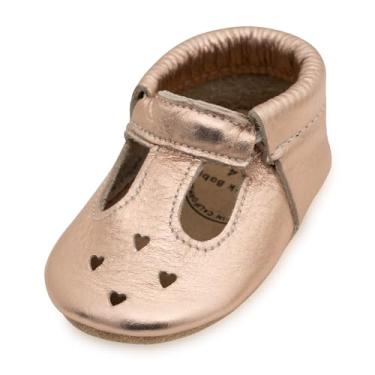 Imagem de BirdRock Baby Mocassins Mary Jane - Sapatos femininos de couro genuíno com sola macia para recém-nascidos, bebês e crianças pequenas, Ouro rosa, 5.5 Infant