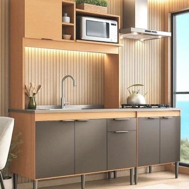 Imagem de Cozinha Compacta 120cm com Balcão Cooktop Elegance Freijó / Grafite