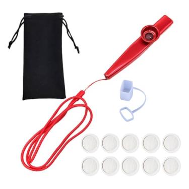 Imagem de YIJU Flauta Kazoo com Membranas Boa Companheira Bolsa de Armazenamento Portátil Instrumento Musical Boca Kazoo para Palco de Concerto Adultos Prêmio, Vermelho