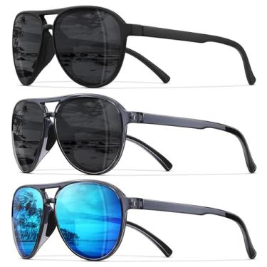 Imagem de STORYCOAST Óculos de sol aviador polarizados para homens e mulheres clássico retrô aviadores esportes dirigir corrida óculos de sol, Pacote com 3 - preto + cinza claro cinza + azul claro, Standard