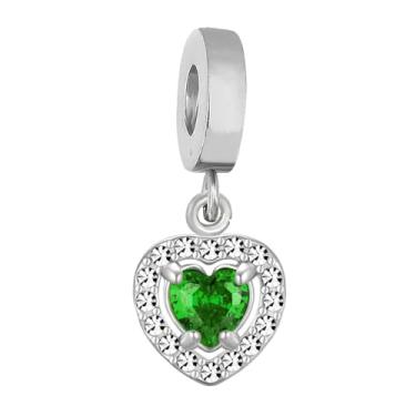 Imagem de BlingNuts Pingente de coração para presente de pedra do mês de nascimento para amigos Dia das Mães pingente de coração verde compatível com pulseiras Pandora Charms