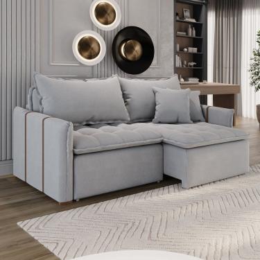 Imagem de Sofá Cama em Madeira Eucalipto e Linho 220cm Creta Cinza Claro