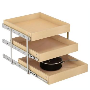 Imagem de WelFurGeer Gavetas de armário de madeira compensada de 50 cm com 3 camadas, prateleiras deslizantes lisas para armários de cozinha, gavetas removíveis para organização de cozinha doméstica