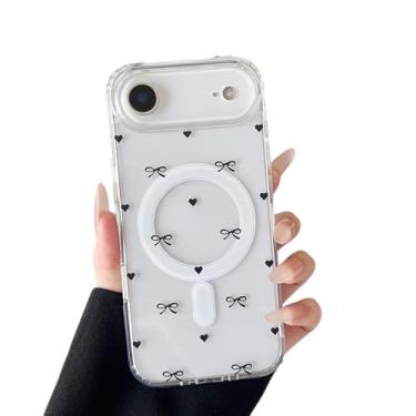 Imagem de ZTOFERA Capa magnética transparente para iPhone Air, linda fita de coração de amor, capa de telefone estética, transparente, moderna, fina, macia, à prova de choque, para mulheres e meninas, preta