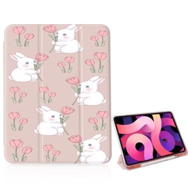Imagem de OFQKOAKS Capa rosa tulipa coelho para iPad 11 polegadas (A16) 11th 2025/iPad 10,9 polegadas 10ª geração 2022, [porta-lápis + hibernar/despertar automático], capa protetora fina com três dobras com