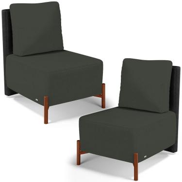 Imagem de Kit 02 Poltronas Decorativas Sala Estar Living Hungria L02 Couríssimo Preto Linho Verde Musgo - Lyam