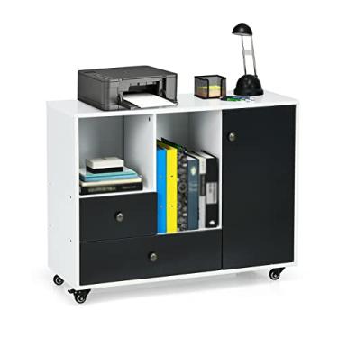 Imagem de Suporte de impressão, suporte de impressora, gabinete, lateral, móvel, armazenamento de arquivos, suporte de impressora grande com 2 gavetas e prateleiras, mesa de impressora