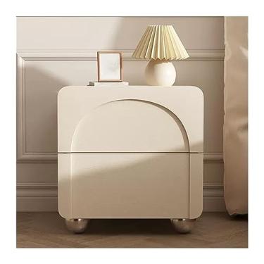 Imagem de GRFIT Mesa de cabeceira mesa de cabeceira simples de madeira sólida pequena mesa de cabeceira grande capacidade gaveta dupla adorável mesa redonda canto móveis cabeceira mesa de cabeceira (cor: bege