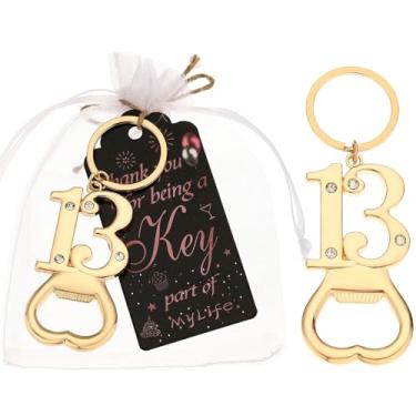 Imagem de 12 peças 13º chaveiro de ouro abridor de garrafas, lembrancinhas de festa de 13 anos, 13 abridores de garrafas de cerveja, lembranças de 13 aniversários, presentes de devolução para convidados