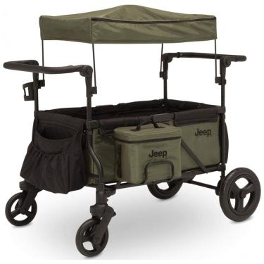 Imagem de Carrinho de Passeio para 2 Crianças Multifuncional com Bolsa Térmica e Adaptador para Assento de Carro, até 50 kg, JEEP, Verde