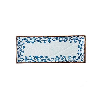 Imagem de Prato de serviço criativo pintado à mão retangular prato de cerâmica doméstico prato de bife prato de comida ocidental prato de sushi prato de peixe pratos de jantar (cor: B)