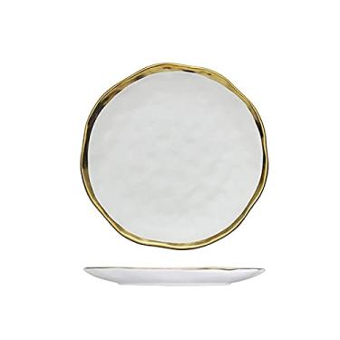 Imagem de Prato de Serviço Prato de Cerâmica Nórdica Frutas Salada Sobremesa Pratos de Natal Pratos Dourados Porcelana Preta Conjuntos de Jantar Bandejas Redondas de Festa Pratos Decorativos (Cor: D)