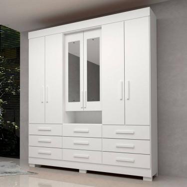 Imagem de Guarda-Roupa Casal Débora Capelinha 6 Portas 9 Gavetas com Espelho 100% Mdf Branco - Acp Móveis