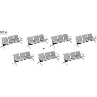 Imagem de Kit com 07 Cadeiras Longarina Aeroporto Cromada 3 Lugares - TM