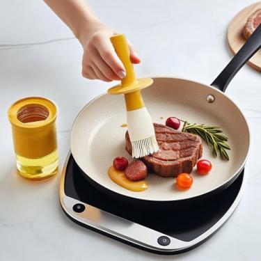 Imagem de Dispensador de óleo com escova integrada para uso na cozinha, garrafa recarregável de 293 ml para cozinhar, grelhar, assar, molho de churrasco, fritar, salada, aplicação de panela