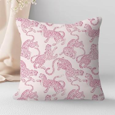 Imagem de Preppy Cheetah Decor Capas de almofada com estampa de leopardo 45,7 x 45,7 cm, capas de almofada decorativas modernas com estampa de guepardo, capa protetora de almofada, decoração de escritório em