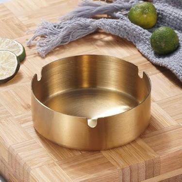 Imagem de Cinzeiro de aço inoxidável dourado de 9 cm de diâmetro, bandejas redondas de fundo plano para uso interno e externo