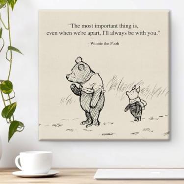 Imagem de Decoração clássica de arte de parede Ursinho Pooh Retrô I'll Always Be with You Citações Provérbios Pintura em Tela Imagens Impressão Emoldurada Arte Pronta para Pendurar (20 x 20 cm)
