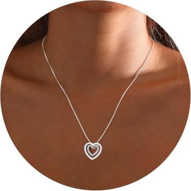 Imagem de Colar com pingente de cristal de coração duplo, joia romântica, presente elegante, para ocasiões especiais, F, Aço inoxidável, Sem Pedra Preciosa