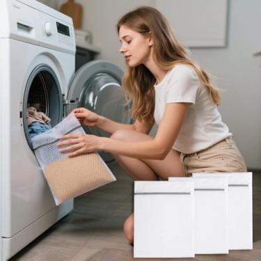 Imagem de Sacos de lavagem de malha, saco de lavagem para máquina de lavar, saco de lavagem de rede com zíper, bolsa de secadora (3 peças, 30 x 25 cm)