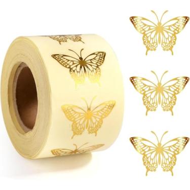 Imagem de Adesivos de borboleta dourados, 500 peças, papel, estilo vintage, adequado para plástico, vidro, metal, uso interno