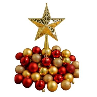 Imagem de Kit 100 Enfeites De Natal Bolas Natalinas 4-6cm Estrela 19cm Dourada Vermelha Enfeites De Natal(KIT MISTO - VERM e DOU)
