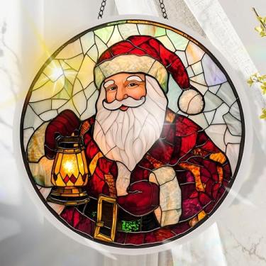 Imagem de Apanhador solar de acrílico colorido, decoração de janela suspensa de Natal com design de vitral impresso, apanhador de sol, arte de parede de arco-íris, ornamentos de Natal para uso interno e externo